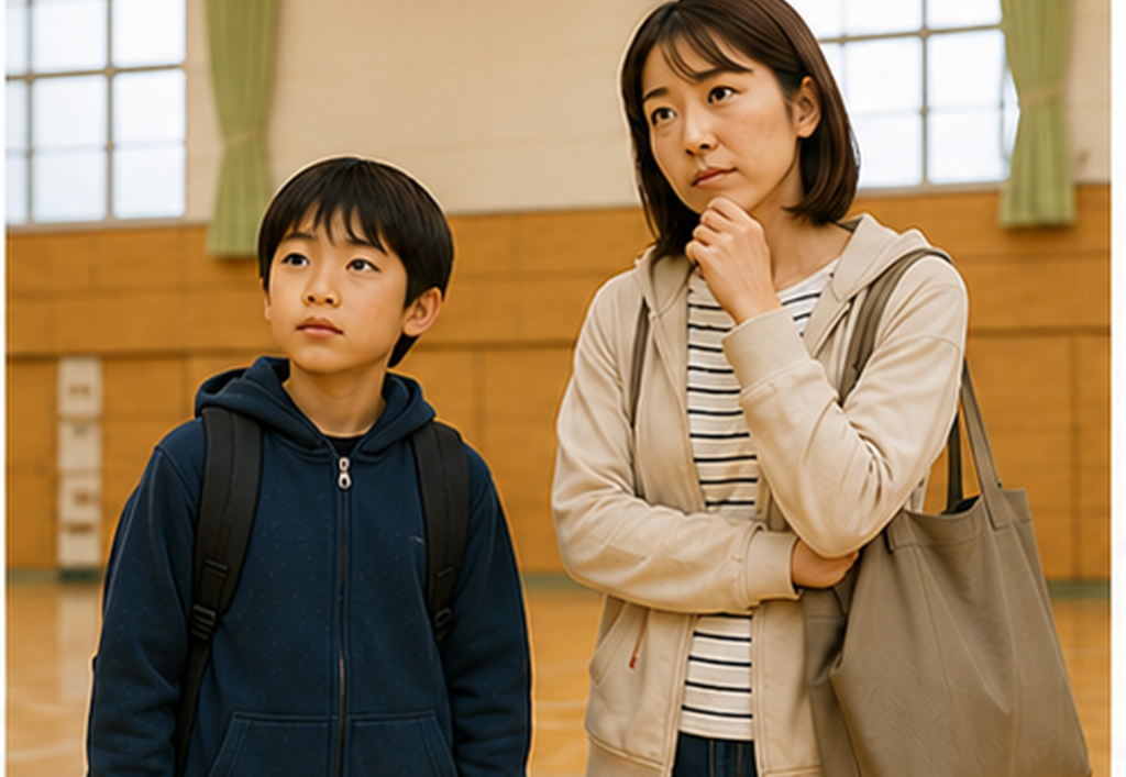 フロアボール体験会に参加する前の初心者親子の様子